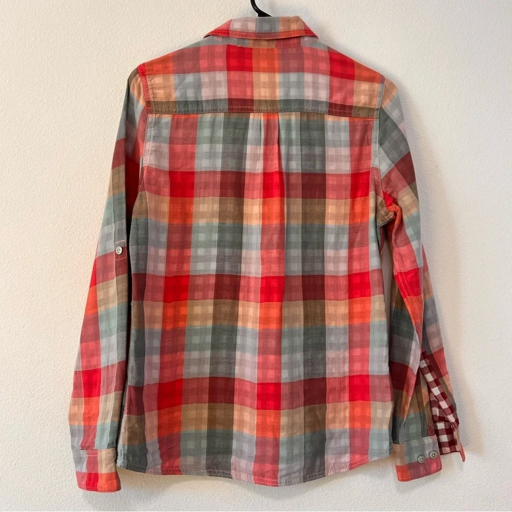 Woolrich Organic Cotton Plaid Red Orange Blue Button Down Gingham Shirt … - Picture 9 of 14